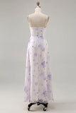 Lavender Flower Spaghetti Straps Long Bridesmaid Dress with Slit