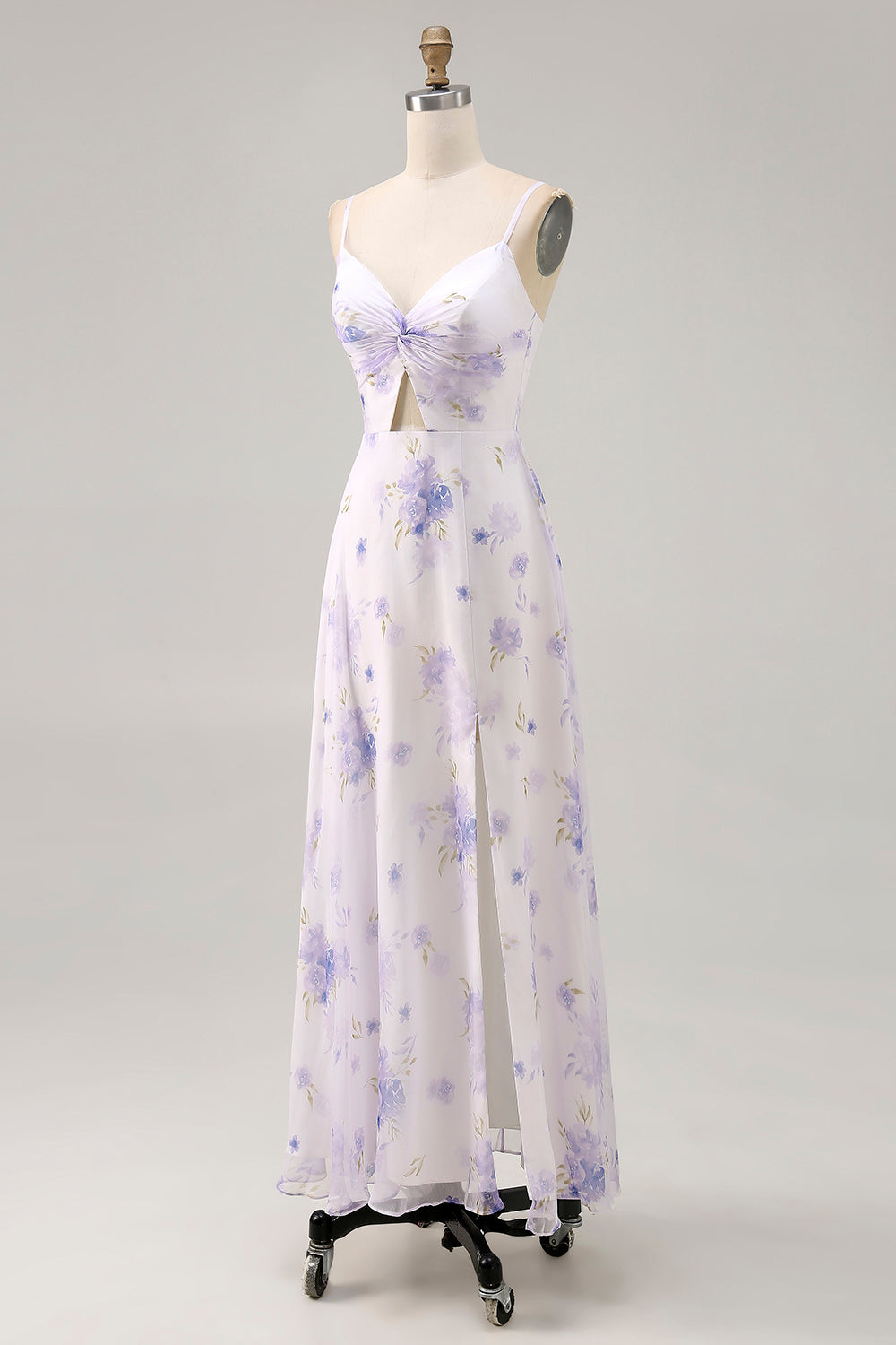 Lavender Flower Spaghetti Straps Long Bridesmaid Dress with Slit