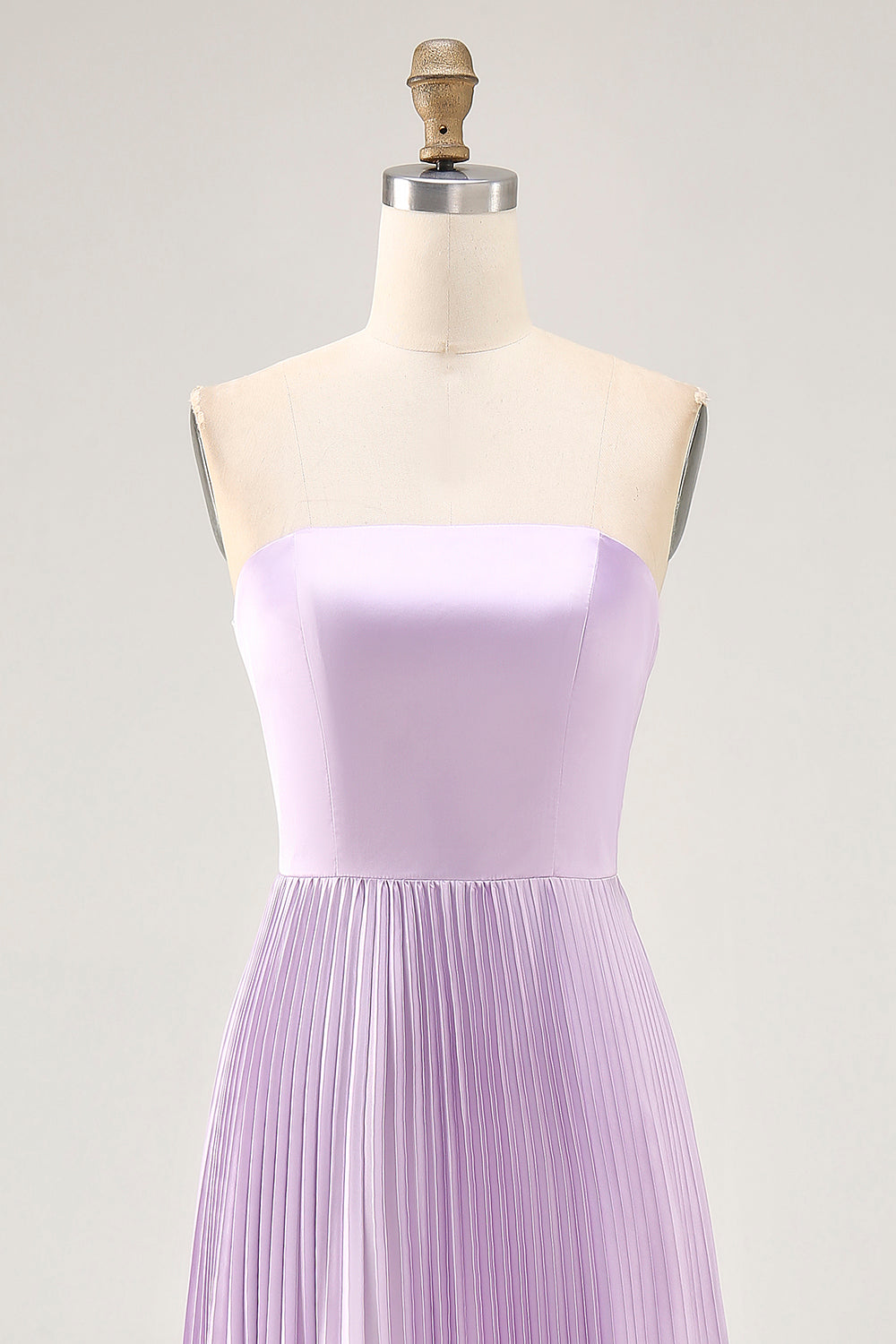 Strapless Pleated Lilac A Line Long Bridesmaid Dress