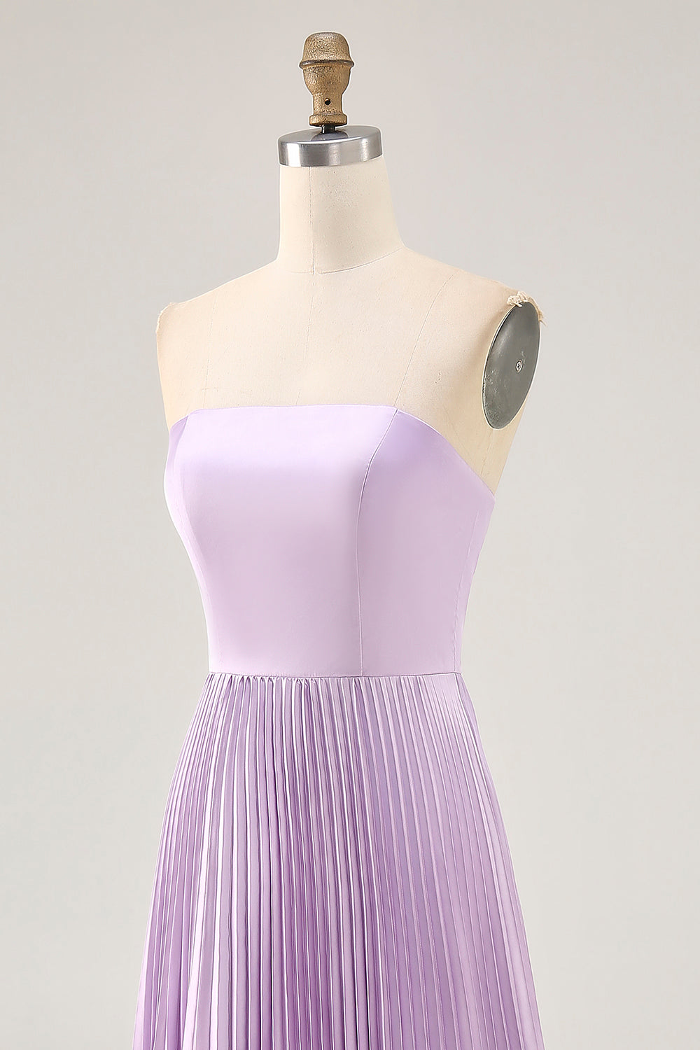 Strapless Pleated Lilac A Line Long Bridesmaid Dress