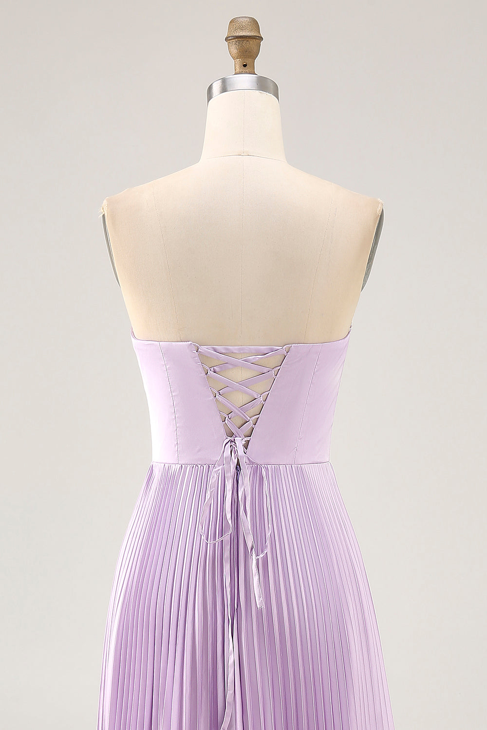 Strapless Pleated Lilac A Line Long Bridesmaid Dress