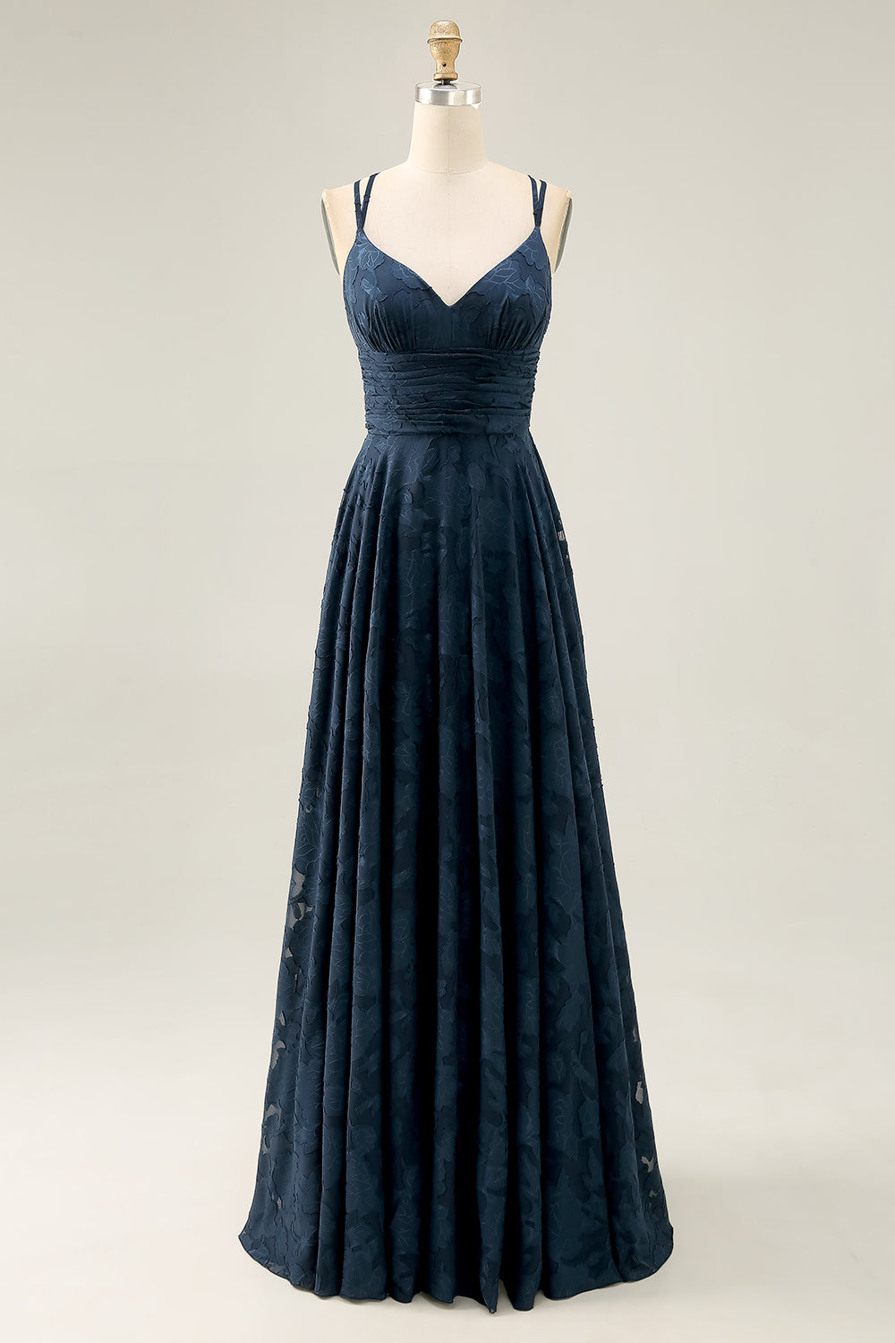 Navy Floral A Line Printed Long Bridesmaid Dress