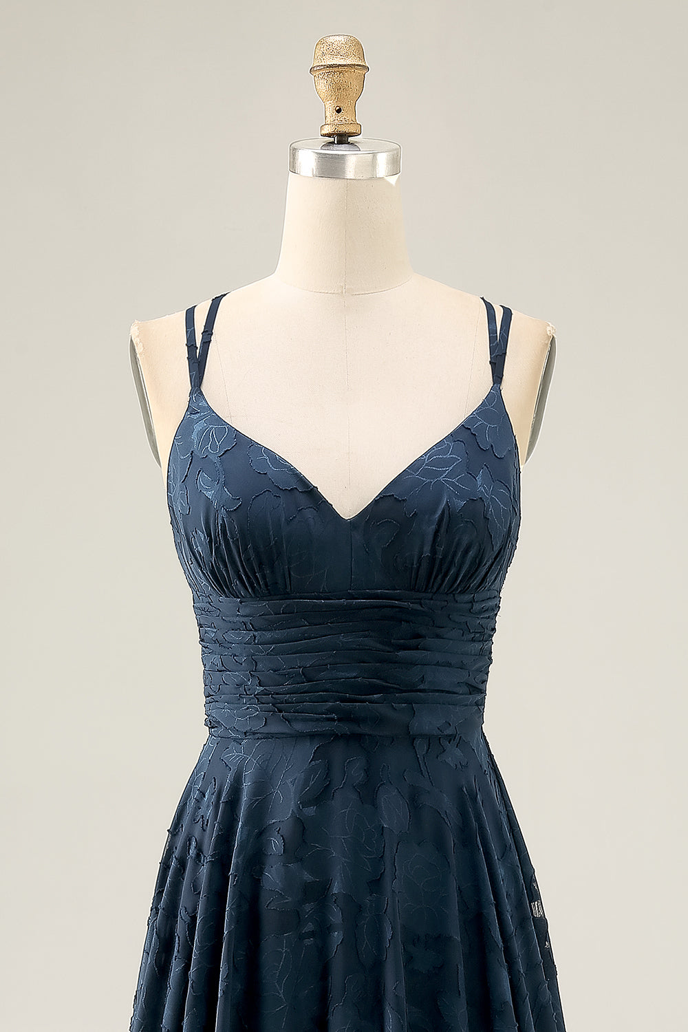 Navy Floral A Line Printed Long Bridesmaid Dress