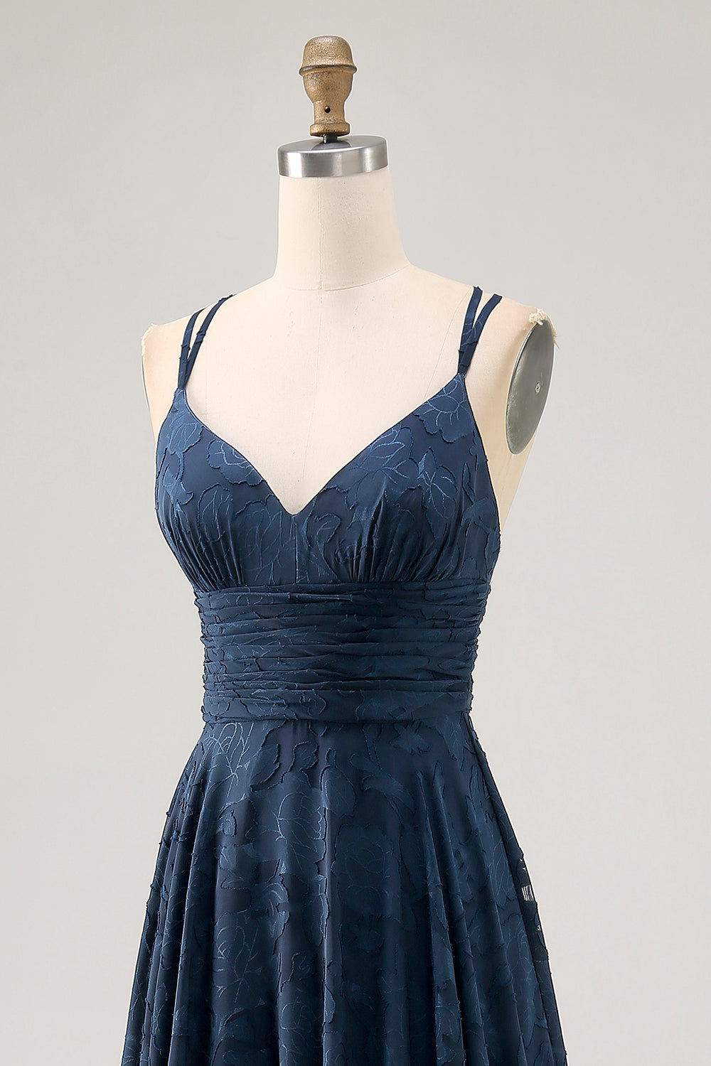 Navy Floral A Line Printed Long Bridesmaid Dress