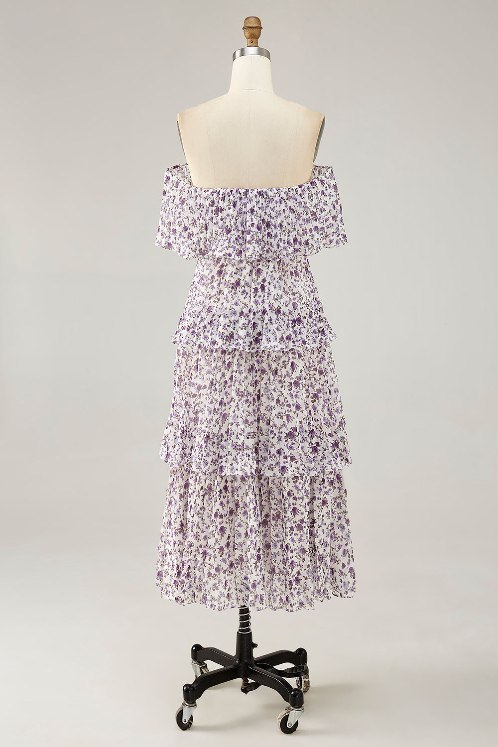 Off The Shoulder Purple Flower Printed A Line Long Wedding Guest Dress