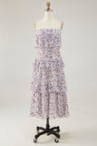 Off The Shoulder Purple Flower Printed A Line Long Wedding Guest Dress