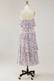 Off The Shoulder Purple Flower Printed A Line Long Wedding Guest Dress