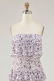 Off The Shoulder Purple Flower Printed A Line Long Wedding Guest Dress