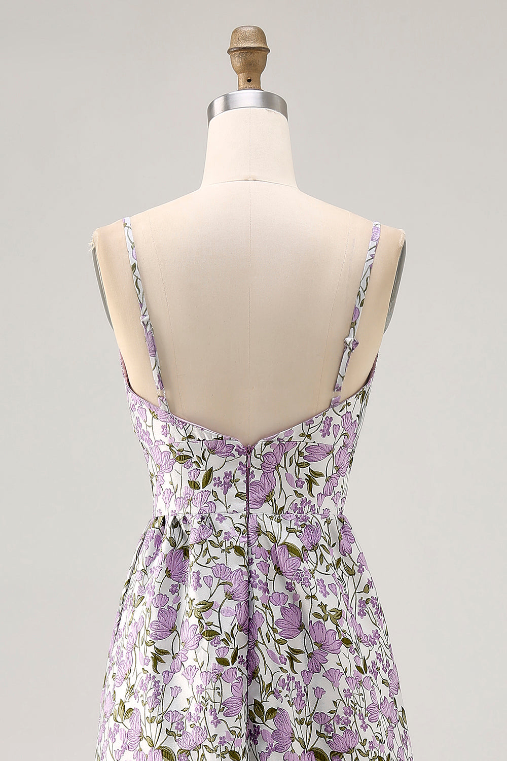 Purple Flower A Line Printed Spaghetti Straps Long Bridesmaid Dress