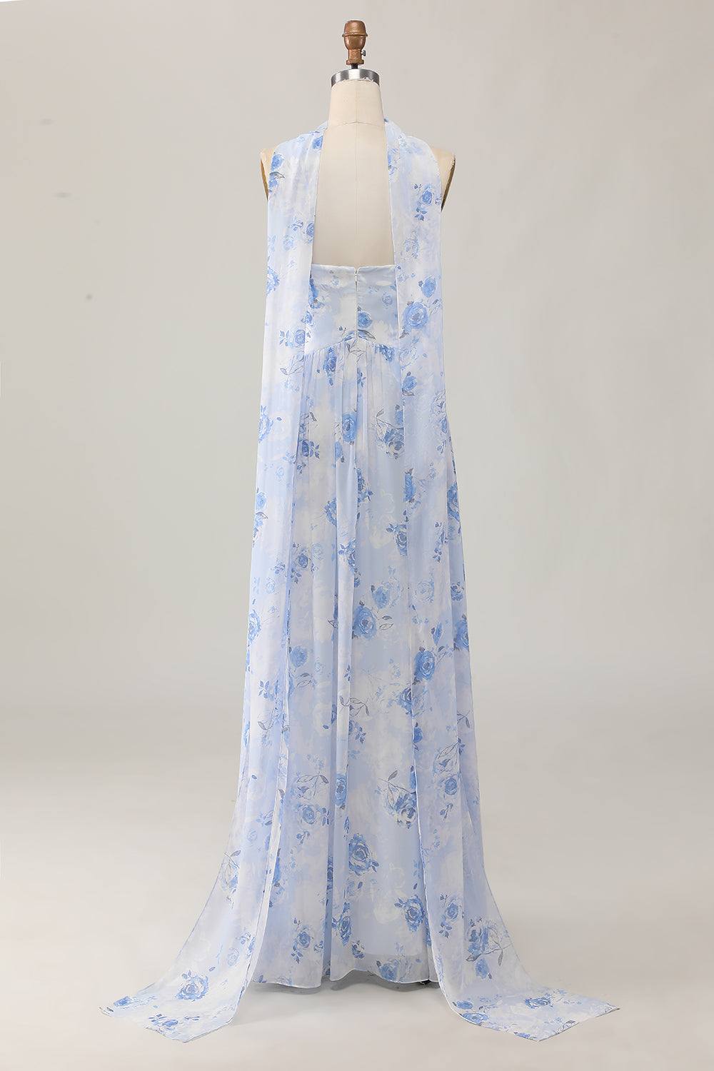Dusty Rose Flower Printed Sweetheart Long Bridesmaid Dress with Slit