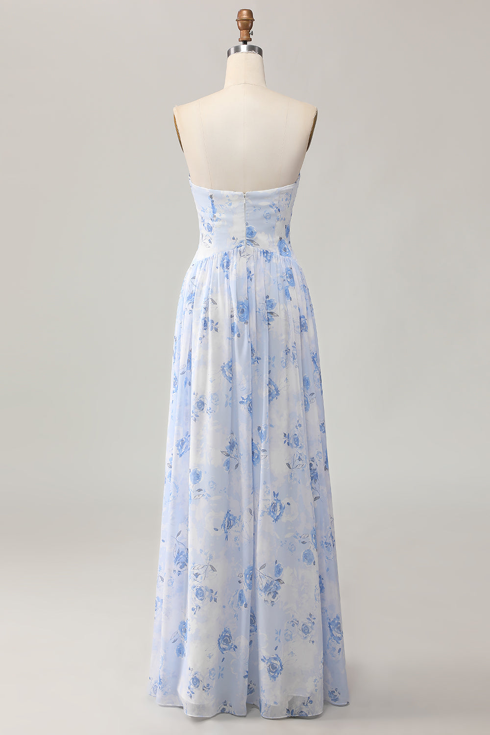 Dusty Rose Flower Printed Sweetheart Long Bridesmaid Dress with Slit