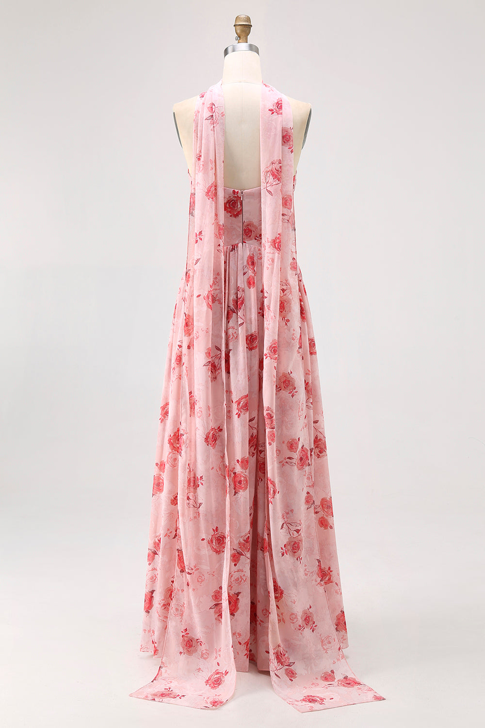 Dusty Rose Flower Printed Sweetheart Long Bridesmaid Dress with Slit