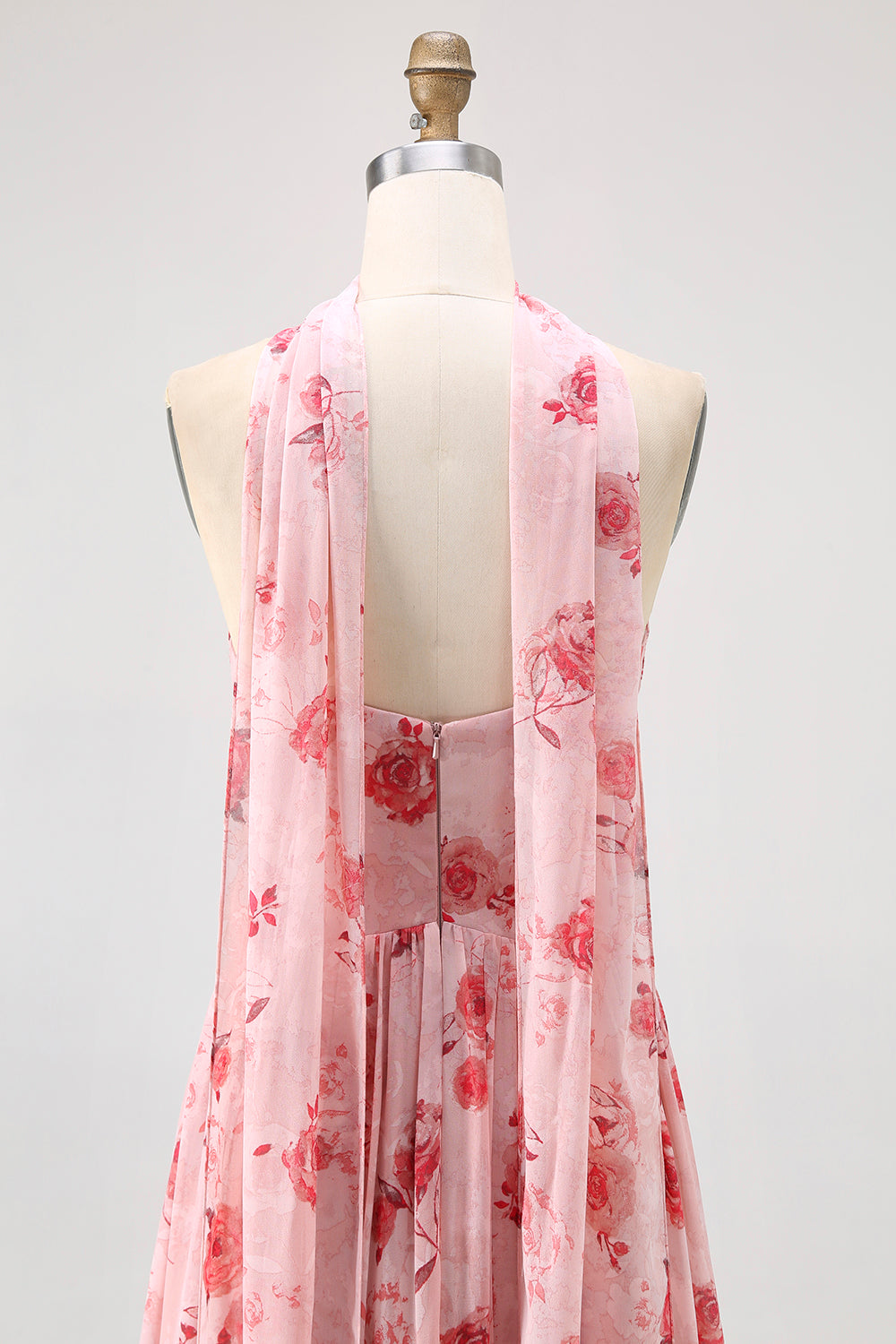 Dusty Rose Flower Printed Sweetheart Long Bridesmaid Dress with Slit