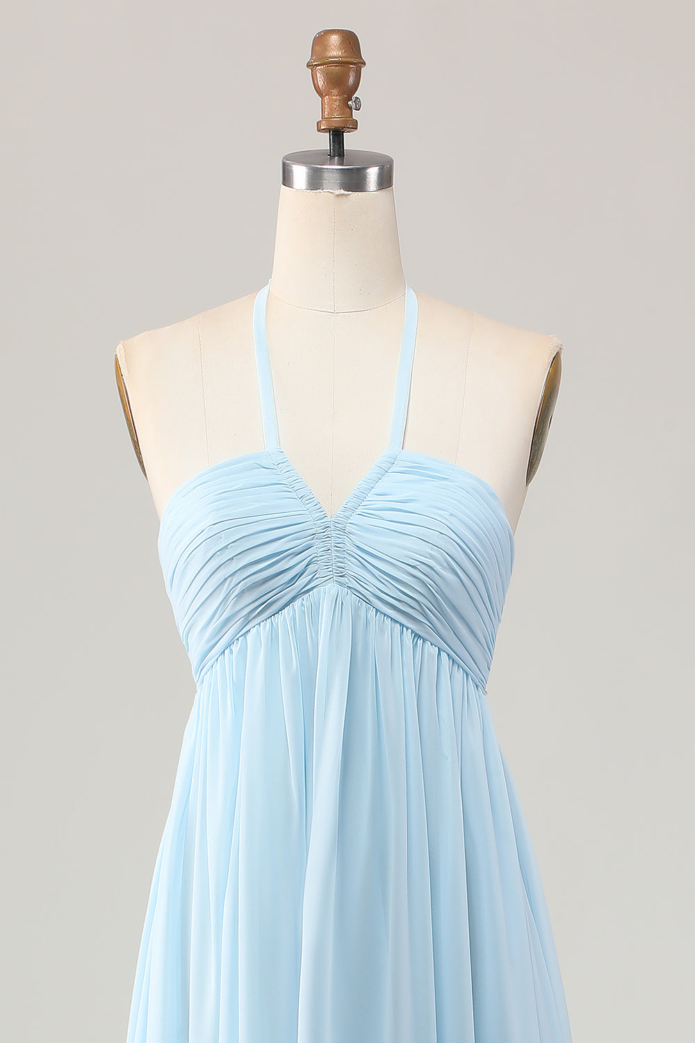 Sky Blue Halter Neck A Line Long Bridesmaid Dress