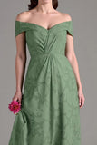 Eucalyptus A-Line Off The Shoulder Long Bridesmaid Dress