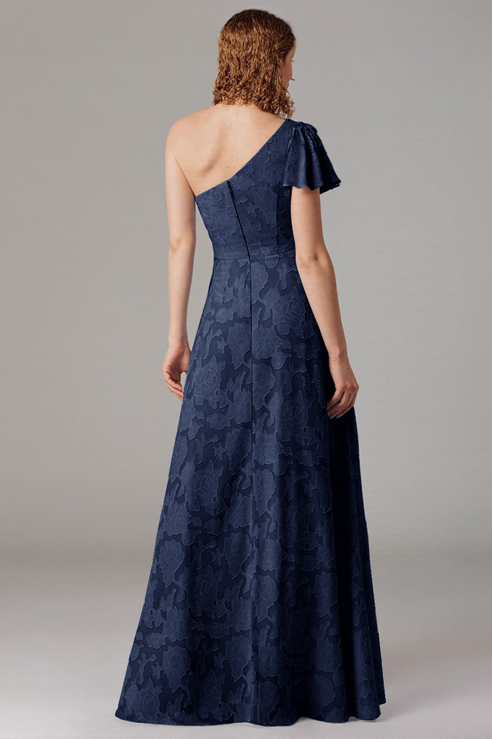 Dusty Blue A-Line One Shoulder Long Bridesmaid Dress with Slit