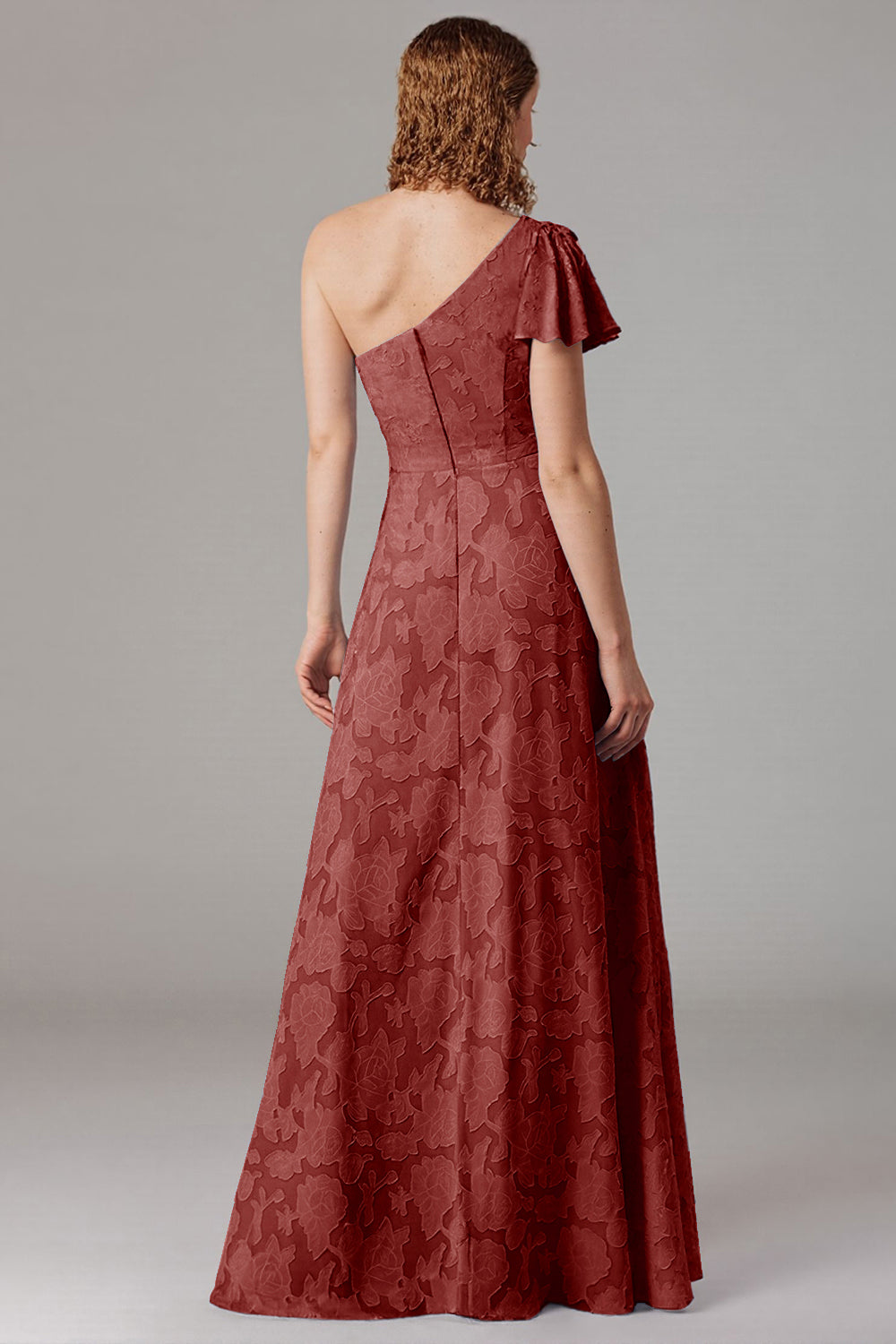 Dusty Blue A-Line One Shoulder Long Bridesmaid Dress with Slit