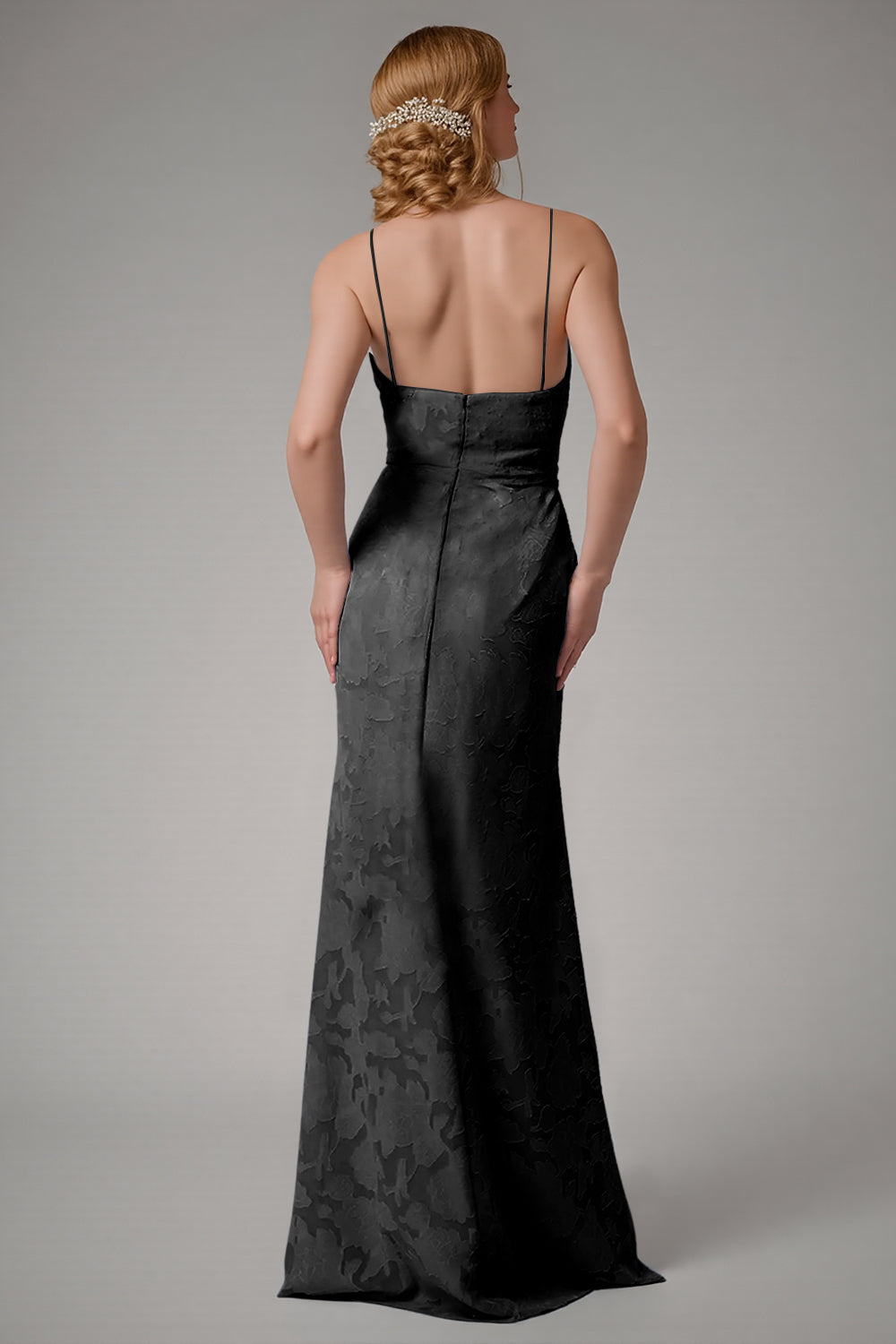 Dusty Blue Sheath Spaghetti Straps Sheath Bridesmaid Dress with Slit