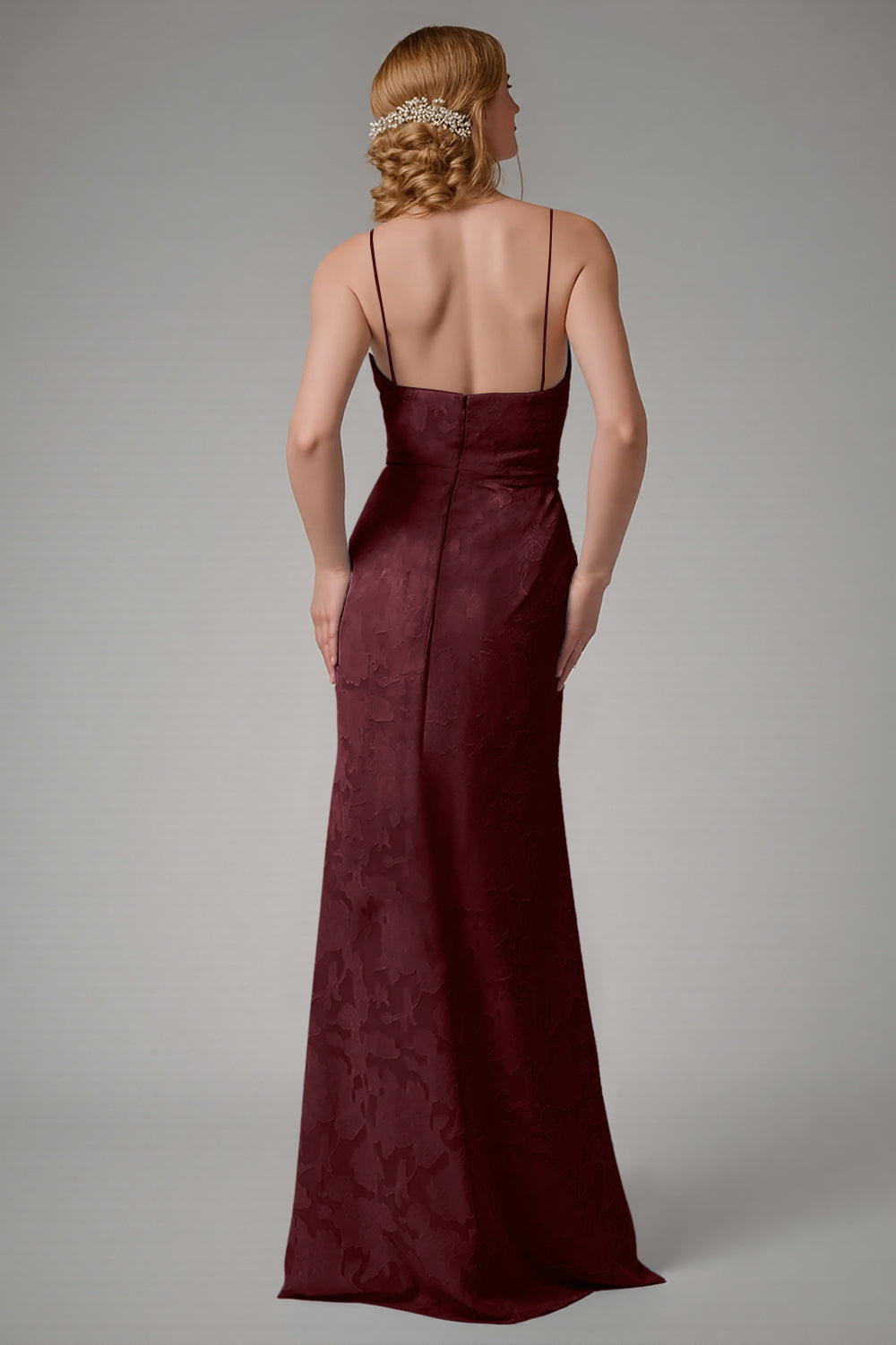 Dusty Blue Sheath Spaghetti Straps Sheath Bridesmaid Dress with Slit