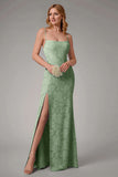 Dusty Blue Sheath Spaghetti Straps Sheath Bridesmaid Dress with Slit