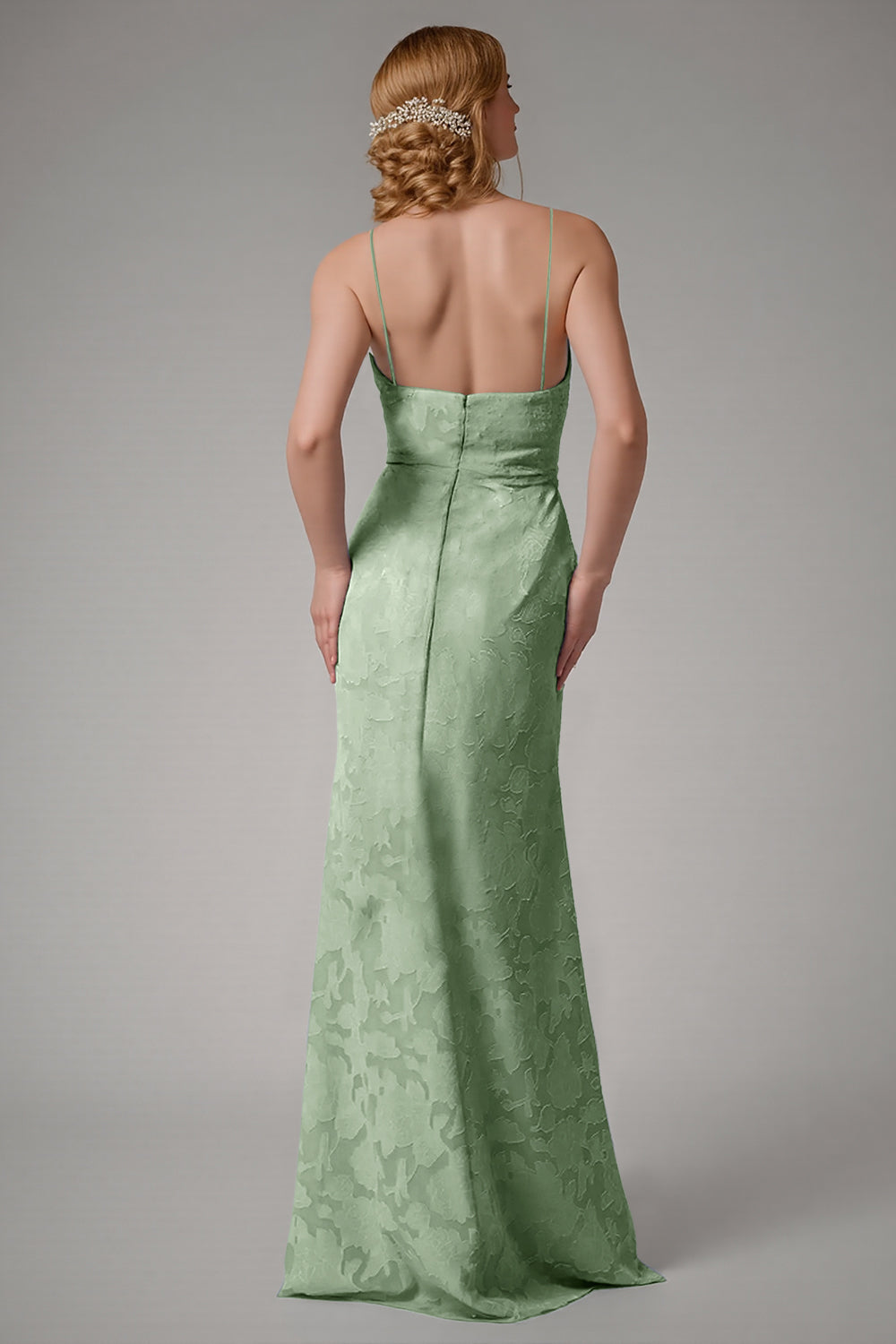 Dusty Blue Sheath Spaghetti Straps Sheath Bridesmaid Dress with Slit