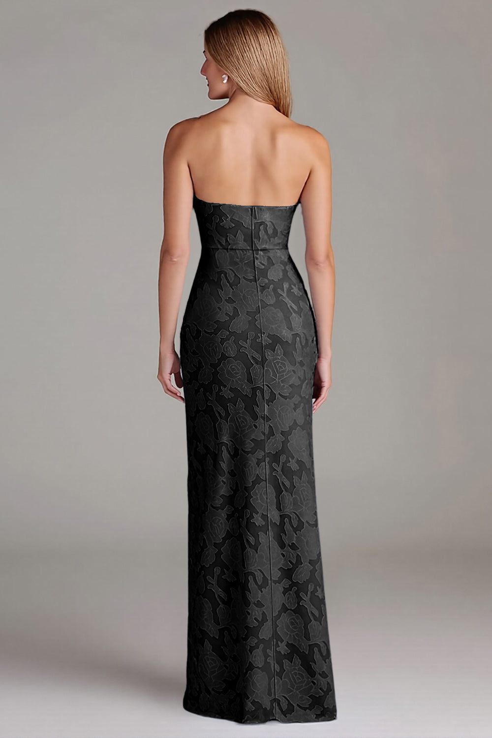 Strapless Sheath Dusty Blue Embroidery Long Bridesmaid Dress