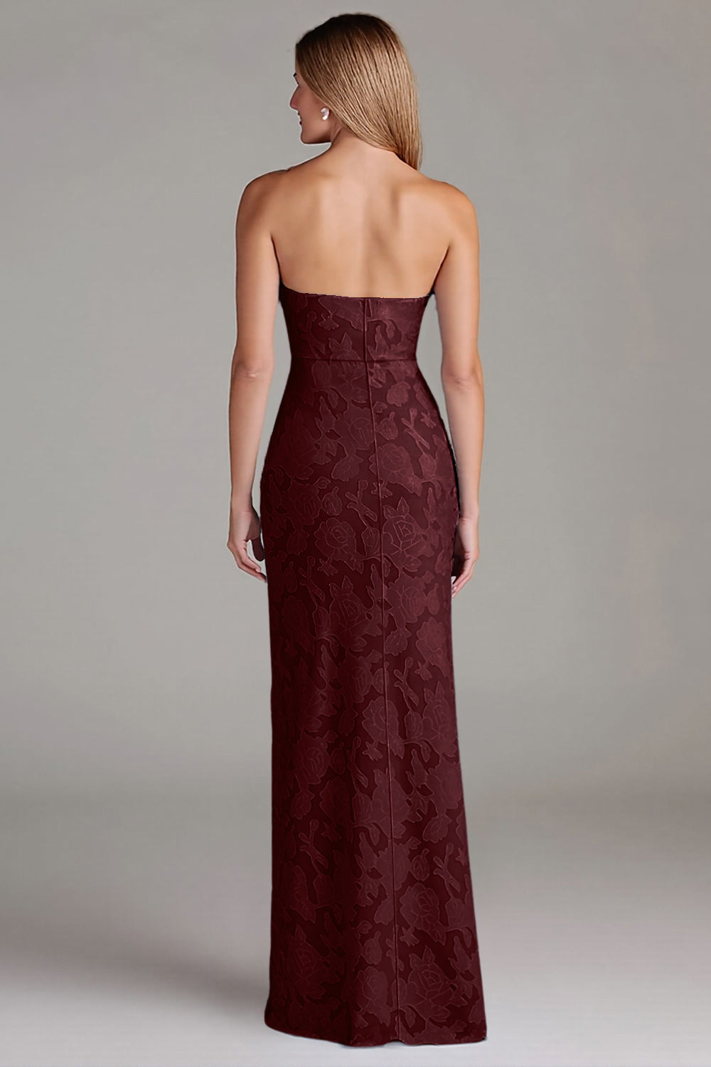 Strapless Sheath Dusty Blue Embroidery Long Bridesmaid Dress