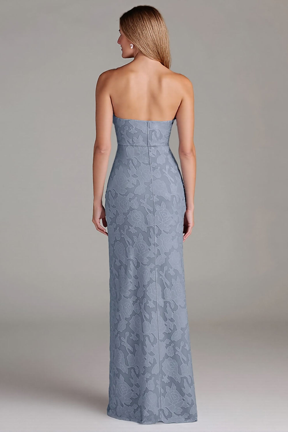 Strapless Sheath Dusty Blue Embroidery Long Bridesmaid Dress