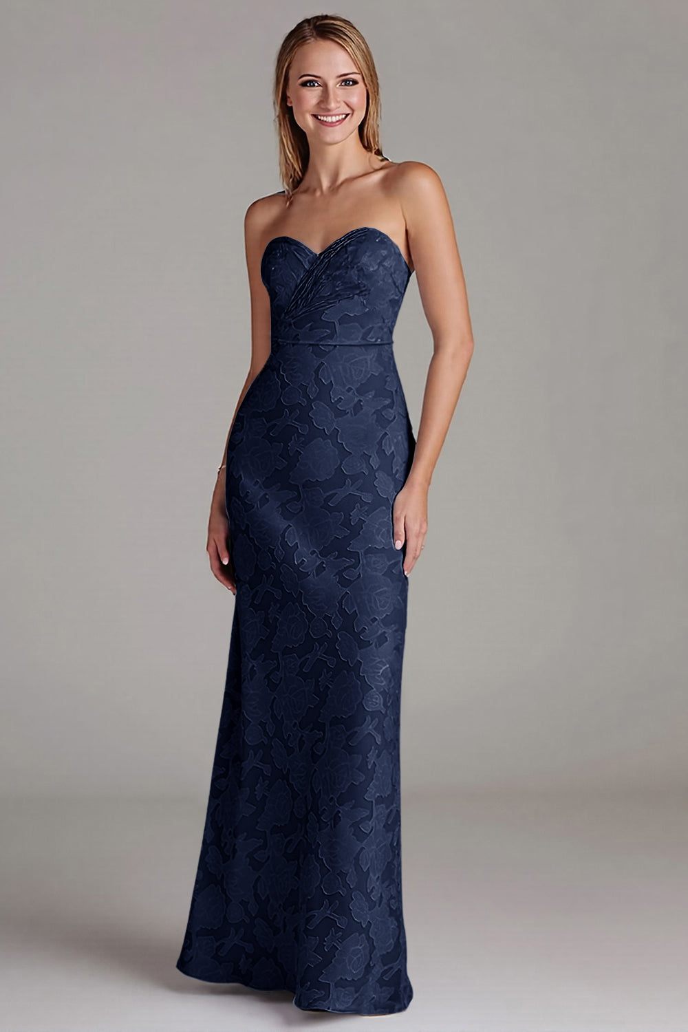Strapless Sheath Dusty Blue Embroidery Long Bridesmaid Dress