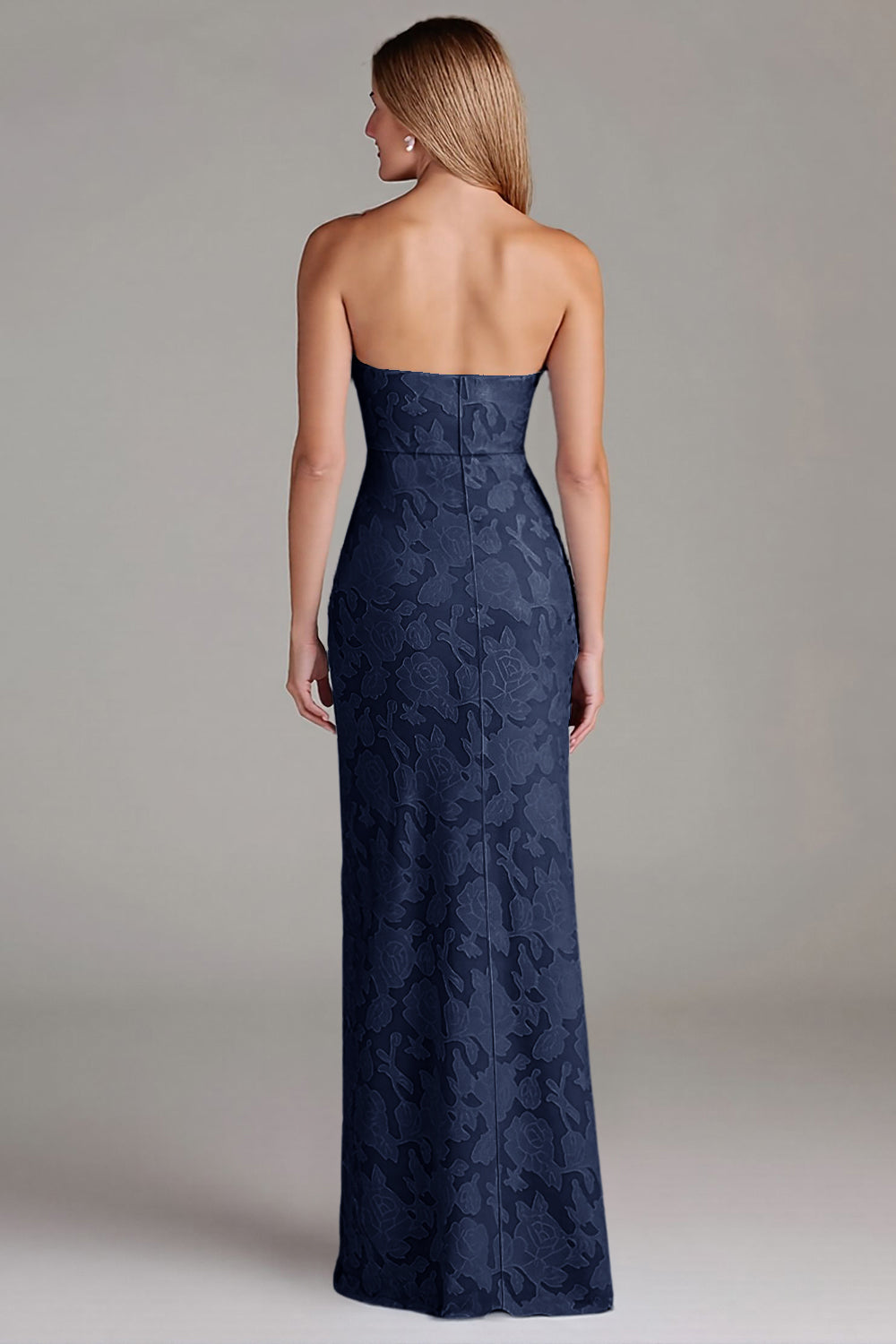Strapless Sheath Dusty Blue Embroidery Long Bridesmaid Dress