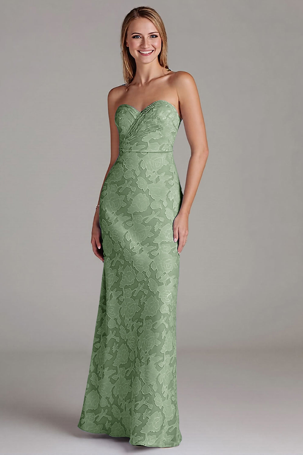 Strapless Sheath Dusty Blue Embroidery Long Bridesmaid Dress