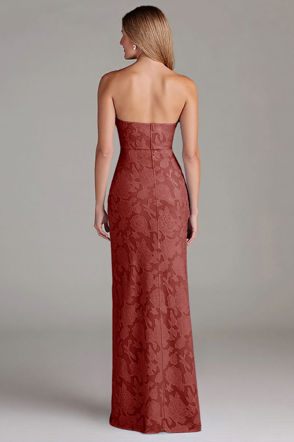 Strapless Sheath Dusty Blue Embroidery Long Bridesmaid Dress