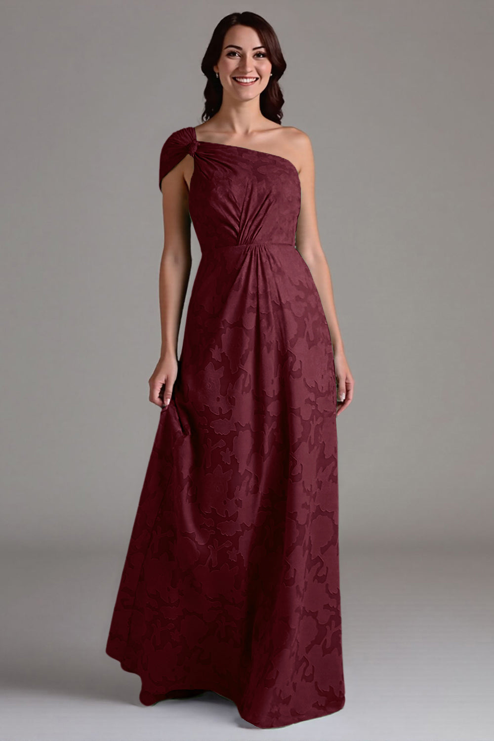 A-Line One Shoulder Ruched Eucalyptus Long Bridesmaid Dress