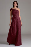 A-Line One Shoulder Ruched Eucalyptus Long Bridesmaid Dress