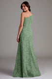 A-Line One Shoulder Ruched Eucalyptus Long Bridesmaid Dress