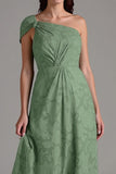 A-Line One Shoulder Ruched Eucalyptus Long Bridesmaid Dress