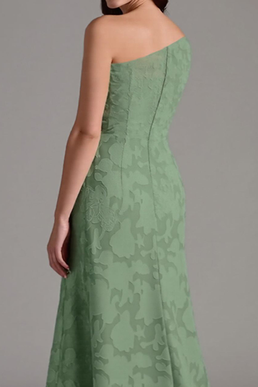 A-Line One Shoulder Ruched Eucalyptus Long Bridesmaid Dress