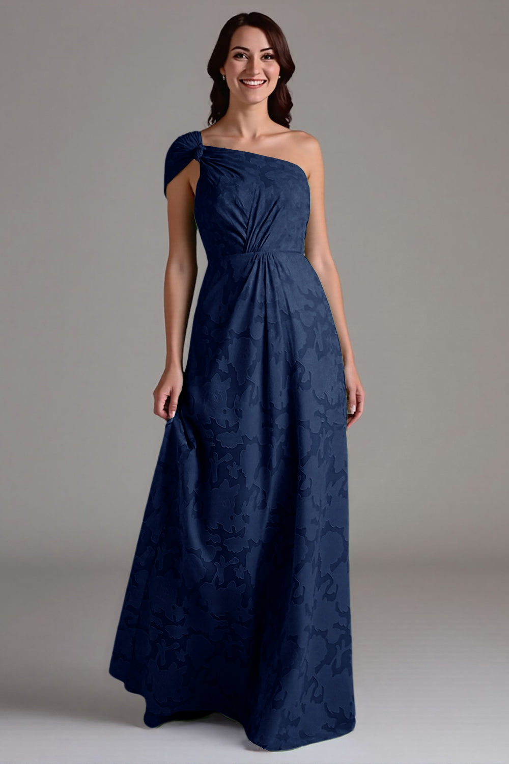 A-Line One Shoulder Ruched Eucalyptus Long Bridesmaid Dress