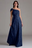A-Line One Shoulder Ruched Eucalyptus Long Bridesmaid Dress