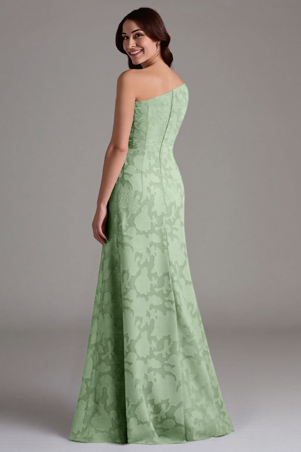 A-Line One Shoulder Ruched Eucalyptus Long Bridesmaid Dress