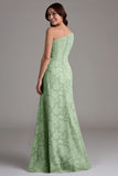 A-Line One Shoulder Ruched Eucalyptus Long Bridesmaid Dress