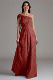 A-Line One Shoulder Ruched Eucalyptus Long Bridesmaid Dress