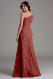 A-Line One Shoulder Ruched Eucalyptus Long Bridesmaid Dress