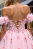 Floral Corset Blush Tulle Short Homecoming Dress with Appliques