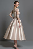 Apricot Half Sleeves Satin A Line Long Mother Of The Bride Dress With Lace