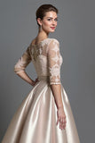 Apricot Half Sleeves Satin A Line Long Mother Of The Bride Dress With Lace