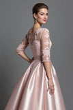 Apricot Half Sleeves Satin A Line Long Mother Of The Bride Dress With Lace