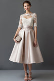 Apricot A Line Satin Long Mother Of The Bride Dress With Lace