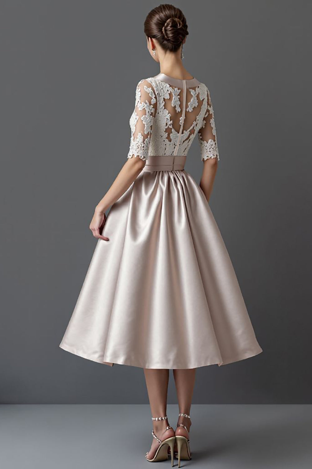 Apricot A Line Satin Long Mother Of The Bride Dress With Lace