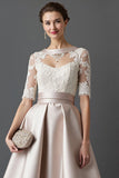 Apricot A Line Satin Long Mother Of The Bride Dress With Lace